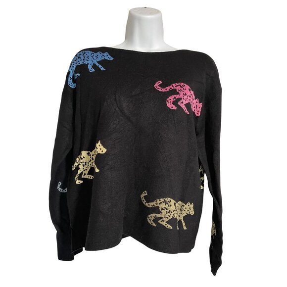 Philosophy Republic Clothing Leopard Print Black Sweater Womens Small - Picture 1 of 9